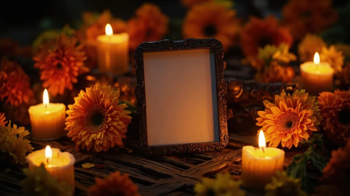 Day of the dead memorial flowers and candles